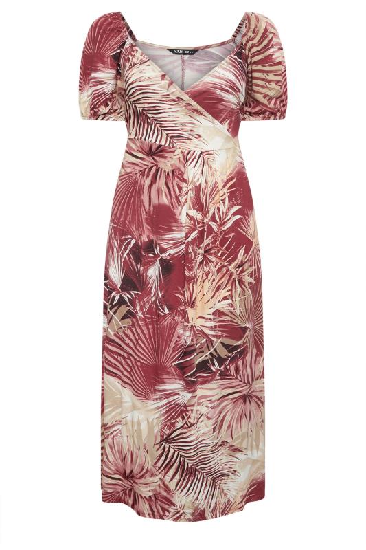 YOURS Plus Size Red Leaf Print Wrap Maxi Dress | Yours Clothing 5
