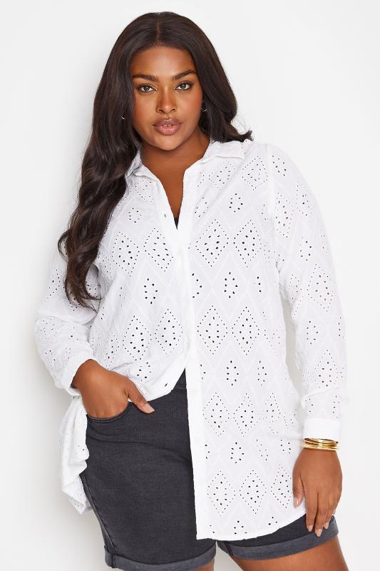  Grande Taille YOURS Curve White Broderie Anglaise Shirt