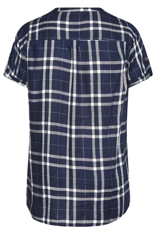 Plus Size Navy Blue Check Short Sleeve Shirt | Yours Clothing 7