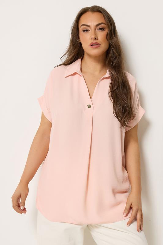 YOURS Plus Size Pink Button Half Placket Blouse | Yours Clothing 1