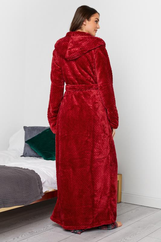 LTS Tall Women's Red Waffle Fleece Hooded Maxi Dressing Gown | Long Tall Sally 2