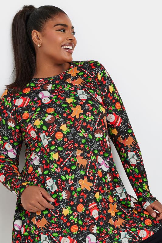 Plus Size  YOURS Curve Black Christmas Print Tunic Top