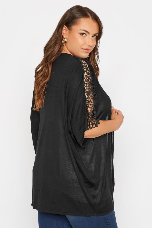 Black Lace Sleeve Kimono Cardigan | Yours Clothing 3