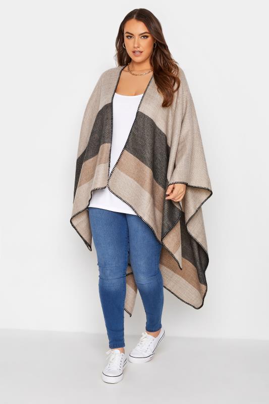 Curve Brown Stripe Knitted Wrap Shawl 1