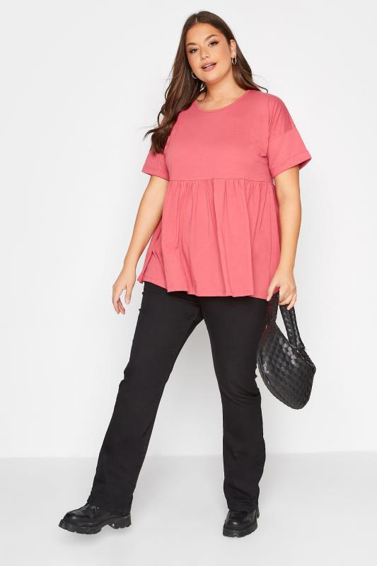 Plus Size Pink Peplum Drop Shoulder Top | Yours Clothing 2