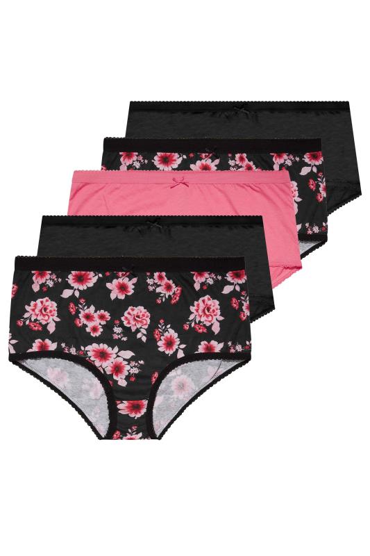 5 PACK Curve Black & Pink Floral Full Briefs | Yours Clothing 2