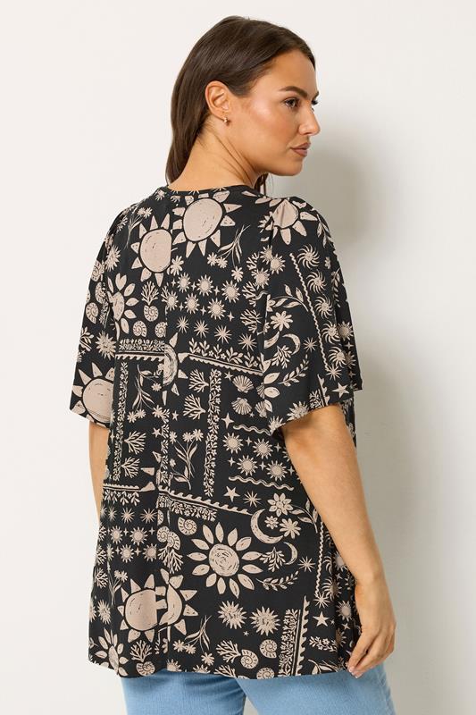YOURS Plus Size Black Mixed Summer Print Pleat Front Angel Sleeve Top 2