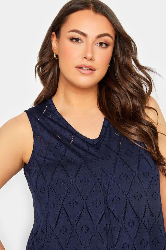 YOURS Curve 2 PACK Plus Size Navy Blue Broderie Swing Vest Top | Yours Clothing  5