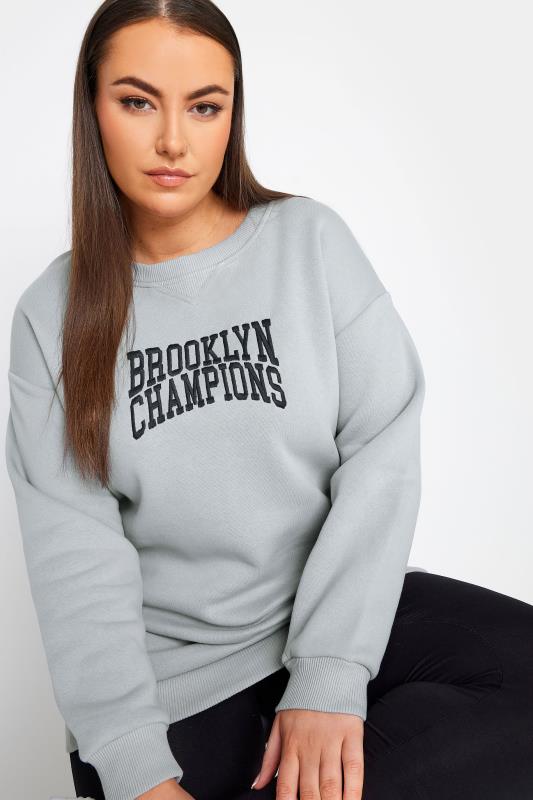 YOURS Plus Size Grey 'Brooklyn Champions' Slogan Sweatshirt | Yours Clothing 4