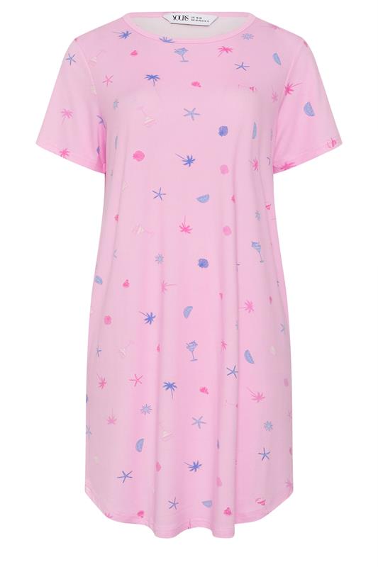 YOURSET 2 PACK Plus Size Pink Soft Touch Palm Tree Nightdresses | Yours Clothing 9