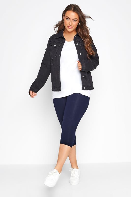 Plus Size YOURS FOR GOOD Navy Blue Cotton Essential Stretch Cropped Leggings | Yours Clothing 2
