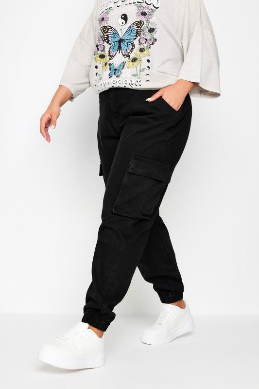 Plus Size Black Washed Cargo Jeans | Yours Clothing  1