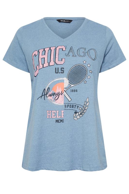YOURS Plus Size Blue 'Chicago' Printed V-Neck T-Shirt | Yours Clothing 6