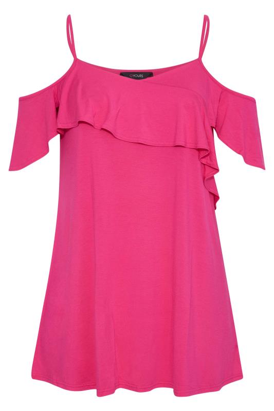 Plus Size Hot Pink Frill Cold Shoulder Top | Yours Clothing 6