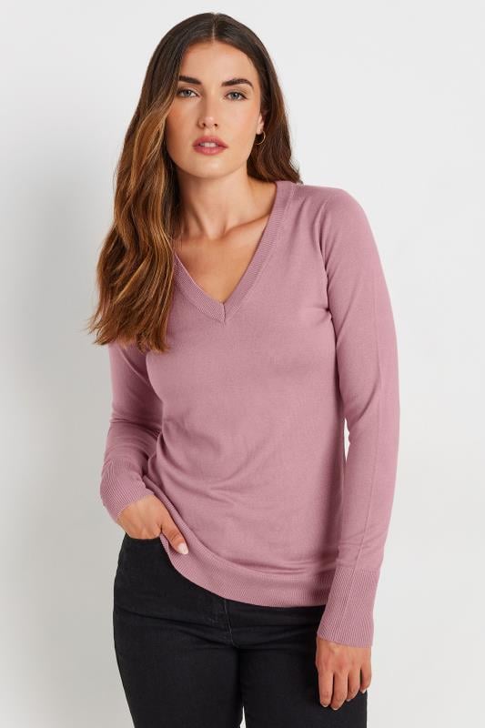 LTS Tall Womens Pink Fine Knit V-Neck Jumper | Long Tall Sally 1