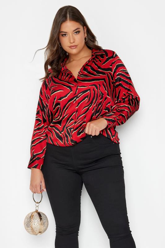 YOURS LONDON Plus Size Red Zebra Print Satin Shirt | Yours Clothing 2