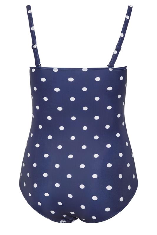 YOURS Plus Size Navy Blue Polka Dot Shirred Swimsuit | Yours Clothing 8