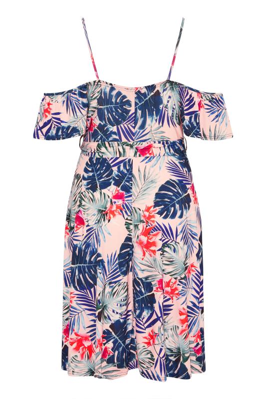 YOURS LONDON Plus Size Pink Tropical Cold Shoulder Dress | Yours Clothing 7