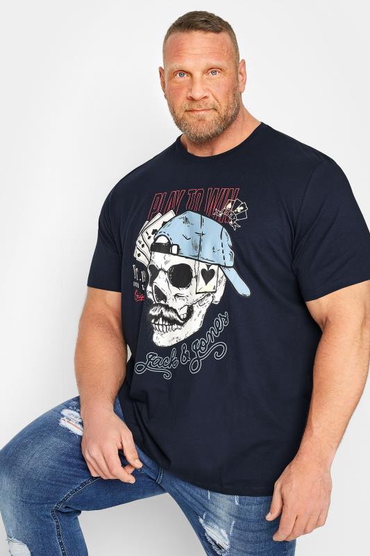 JACK & JONES Big & Tall Navy Blue Skeleton Print T-Shirt | BadRhino 1