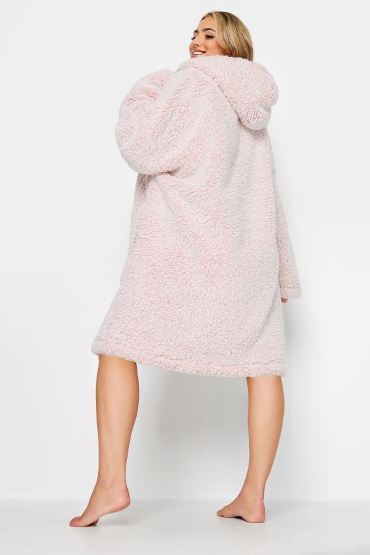 YOURS Plus Size Light Pink Teddy Drawstring Snuggle Hoodie | Yours Clothing 4