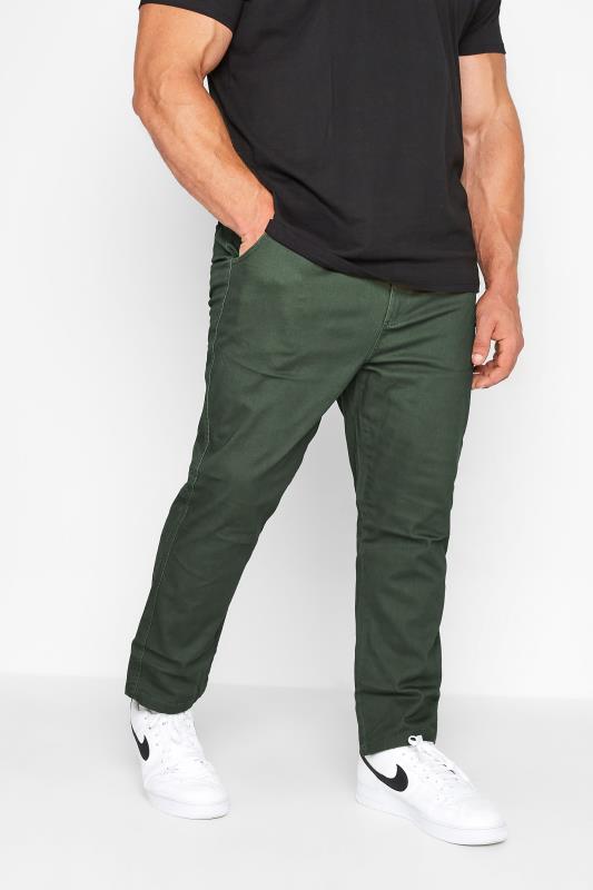 Men's Chinos & Cords KAM Big & Tall Khaki Green Chino Trousers