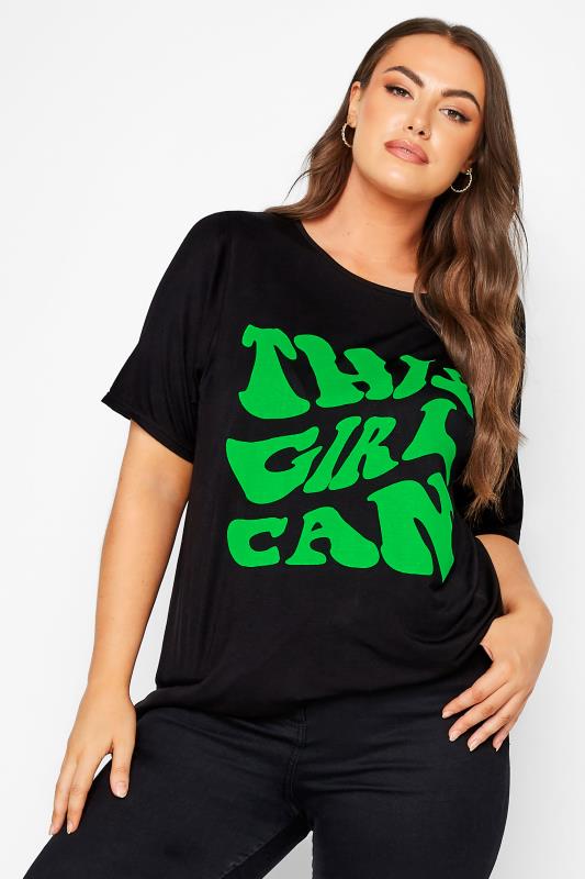LIMITED COLLECTION Plus Size Black 'This Girl Can' Slogan T-Shirt | Yours Clothing 1