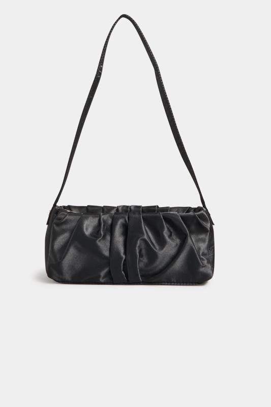 Black Satin Ruched Shoulder Bag | Yours Clothing 2
