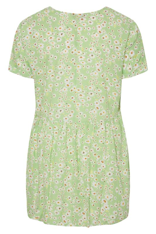 Plus Size Green Daisy Print Drop Pocket Peplum Top | Yours Clothing  7