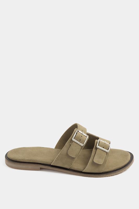 Taupe Brown Double Buckle Footed Mule In Extra Wide EEE Fit 2