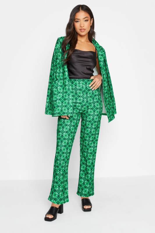 Petite Green Tile Print Split Trousers | PixieGirl 2