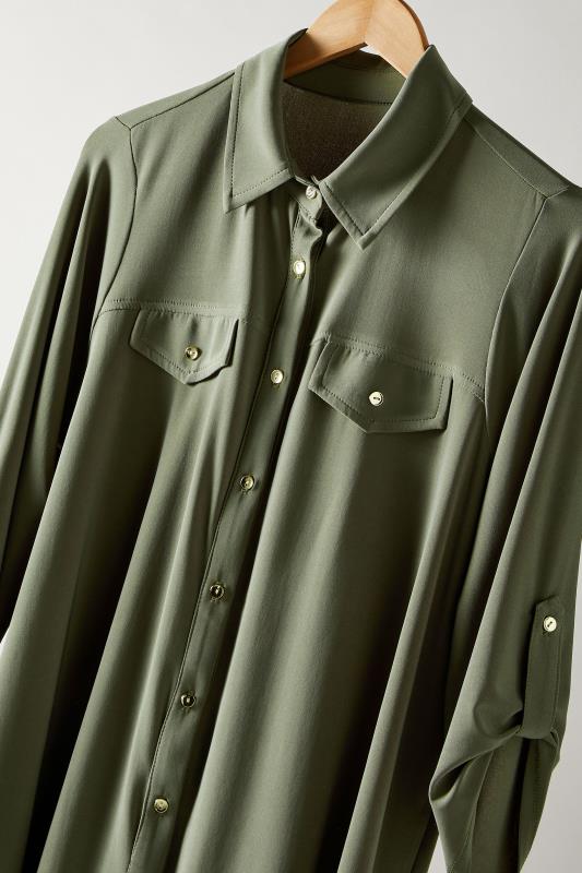 Evans Plus Size Khaki Green Tab Sleeve Blouse | Evans 7
