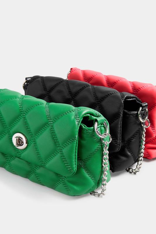 Green Quilted Diamante Strap Cross Body Bag | Yours Clothing 9