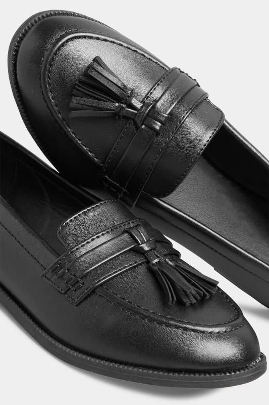 PixieGirl Black Faux Leather Tassel Loafers In Standard D Fit 5
