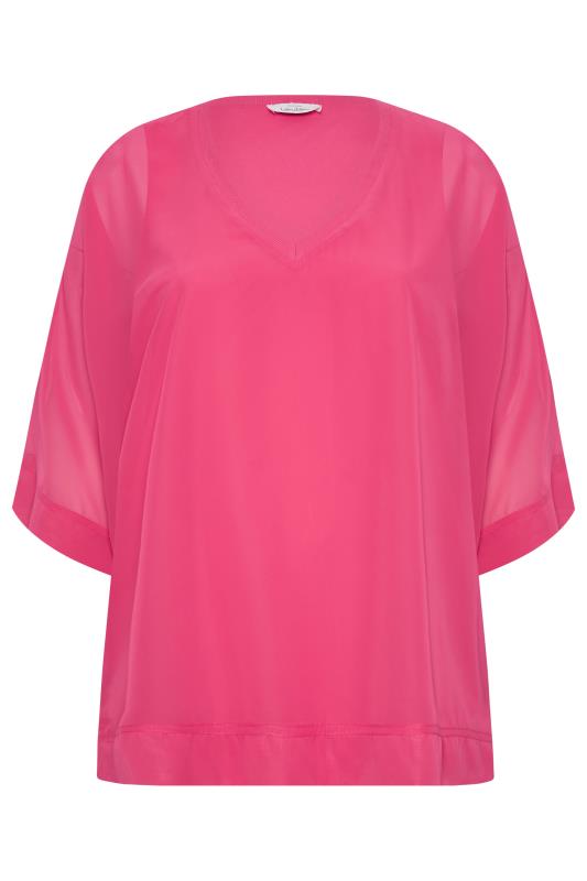 YOURS LONDON Plus Size Curve Bright Pink Chiffon Cape Blouse | Yours Clothing  6