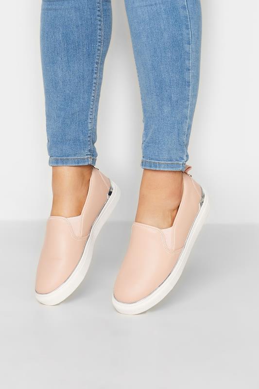 Plus Size  Yours Pink & Silver Hardware Slip-On Trainers In Extra Wide EEE Fit