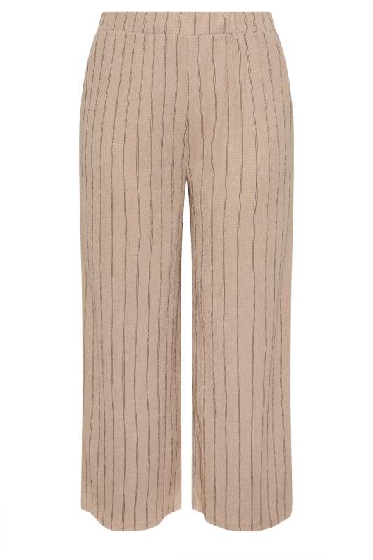 YOURS Plus Size Natural Brown Textured Pinstripe Wide Leg Trousers | Yours Clothing 6