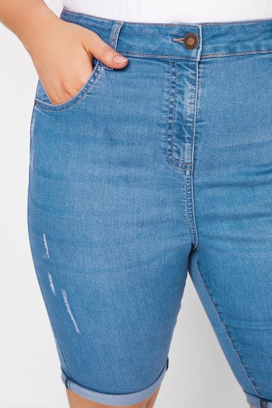 Plus Size Blue Denim Cat Scratch Shorts | Yours Clothing 3