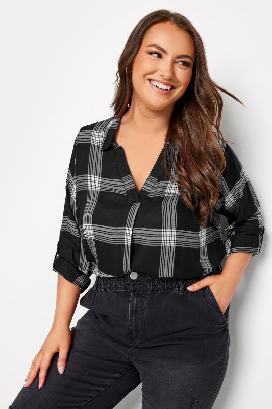 YOURS Curve Plus Size Black Check Print Shirt | Yours Clothing  2