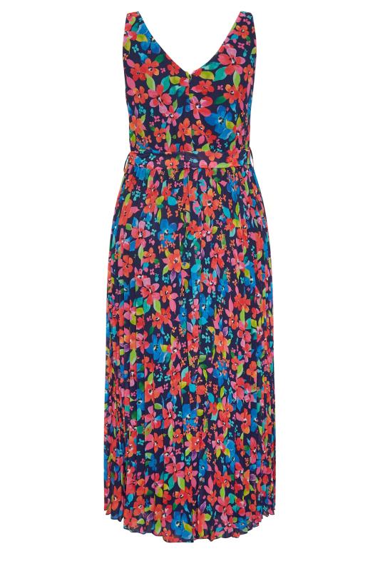 YOURS LONDON Plus Size Curve Blue Floral Pleated Maxi Dress | Yours Clothing  8