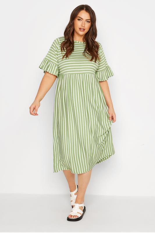 Plus Size  LIMITED COLLECTION Curve Sage Green Stripe Print Midaxi Smock Dress