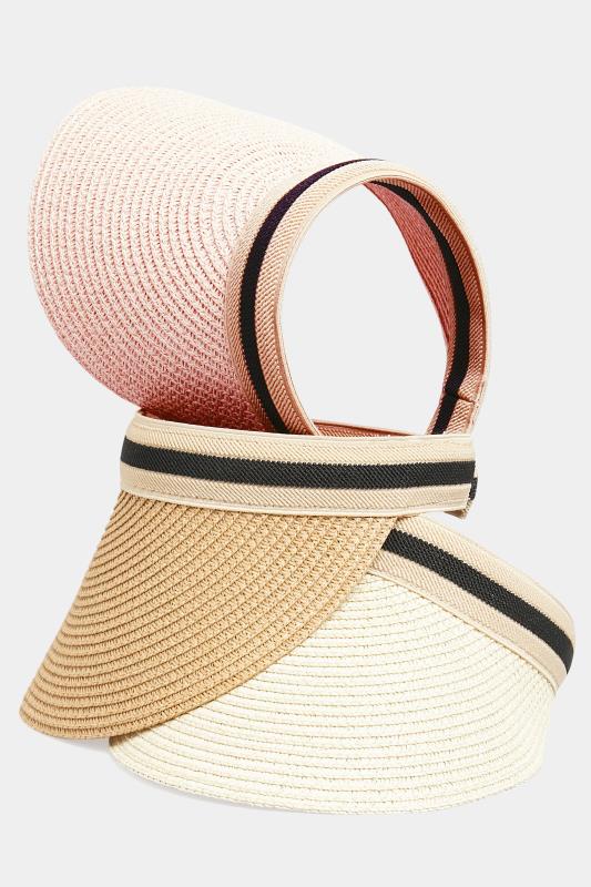 Pink Woven Straw Visor | Yours Clothing  6