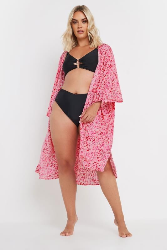 YOURS Plus Size Pink Leopard Print Kimono | Yours Clothing 2