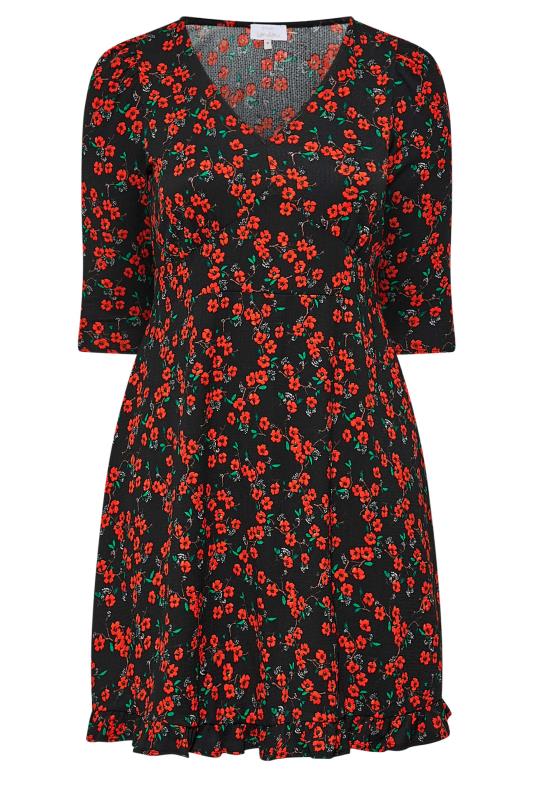 Plus Size Black & Red Ditsy Print Frill Trim Dress | Yours Clothing 6