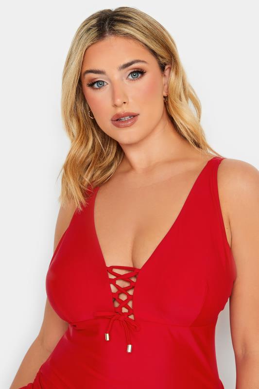 YOURS Plus Size Red Drawstring Detail Swimsuit | Yours Clothing 5
