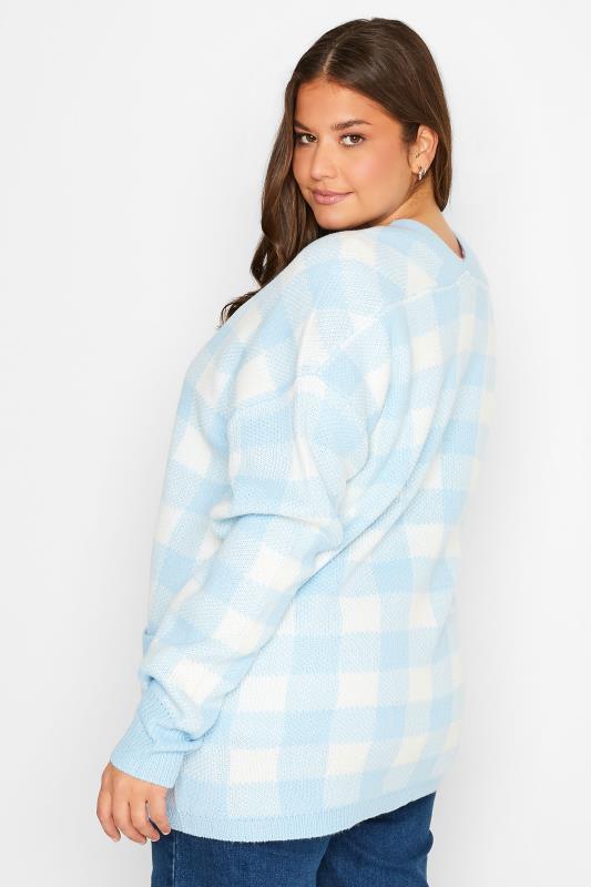 LTS Tall Women's Blue Gingham Button Knitted Cardigan | Long Tall Sally  3