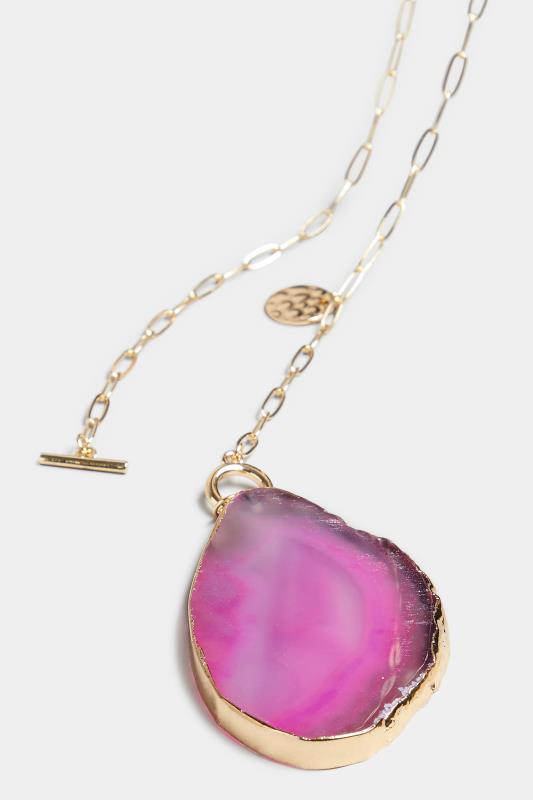 Pink Agate Crystal Pendant Chain Long Necklace | Yours Clothing 4