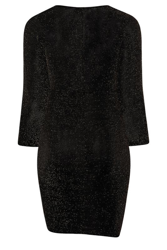 YOURS LONDON Curve Black & Gold Glitter Ruched Side Wrap Dress | Yours Clothing 8