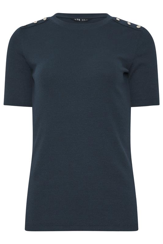 LTS Tall Women's Navy Blue Ribbed Button T-Shirt | Long Tall Sally 5