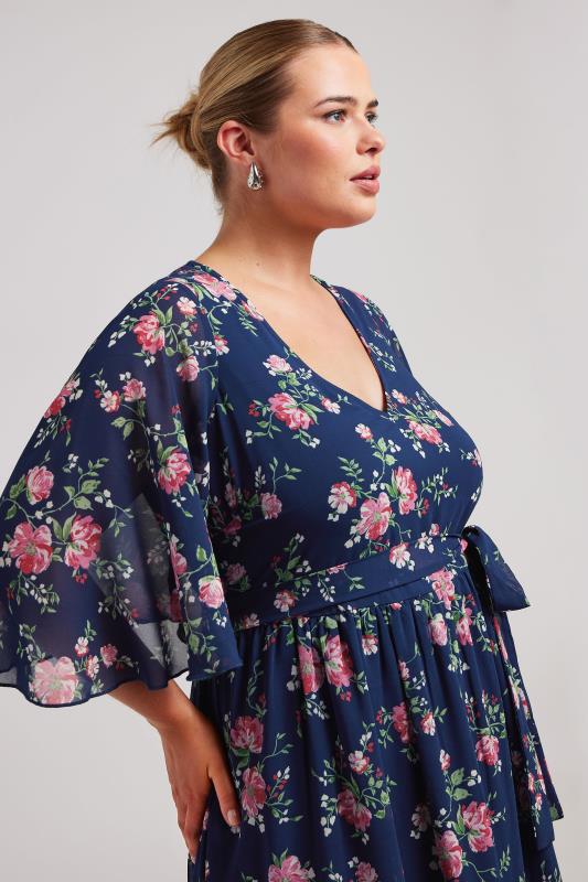 YOURS LONDON Plus Size Navy Blue Floral Print Tiered Maxi Dress | Yours Clothing 4