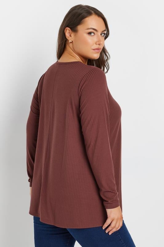 YOURS Plus Size Rust Brown Ribbed Swing T-Shirt | Yours Clothing 3